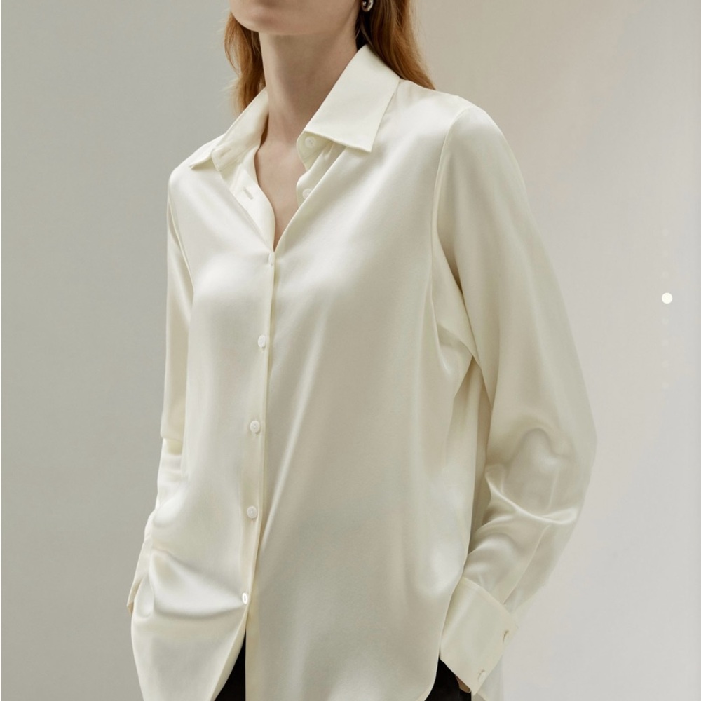 Lilysilk Elegant Cream White Women's Blouse Size L Oversized